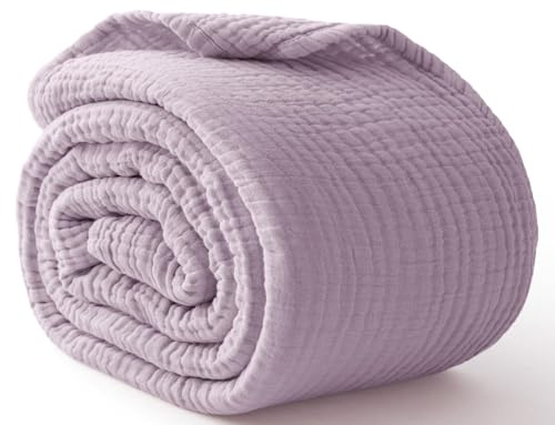Kozyhvn 100% bomull muslin filt kung 274 cm x 228 cm, 6 lager andningsbar och lätt bomullsfilt för säng, mjuk kylande sommar gasfilt för vuxna hela säsongen, lavendel