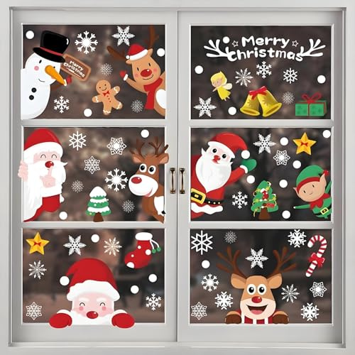 248 Stück Weihnachtsfensterbilder Selbstklebend - Fensteraufkleber & Fensterfolie Weihnachten, Winter Fensterbilder, Weihnachtsdeko Fenster für Festliche Deko (A)