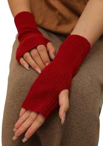 Prettystern Damen Kaschmir-Wolle Gerippte Fingerlose Handschuhe Hand-Stulpen handgelenk-wärmer Pulswärmer