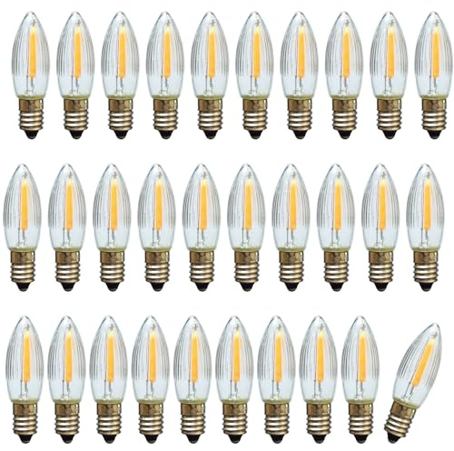 Erzgebirgslicht - AUSWAHL - 30 Stück LED Filament Topkerze 8 V 0,2 W für AUSSEN, für 28-30 Brennstellen E10 Riffelkerze Ersatzbirne Glühbirne Glühlämpchen für Lichterketten Pyramide Schwibbogen