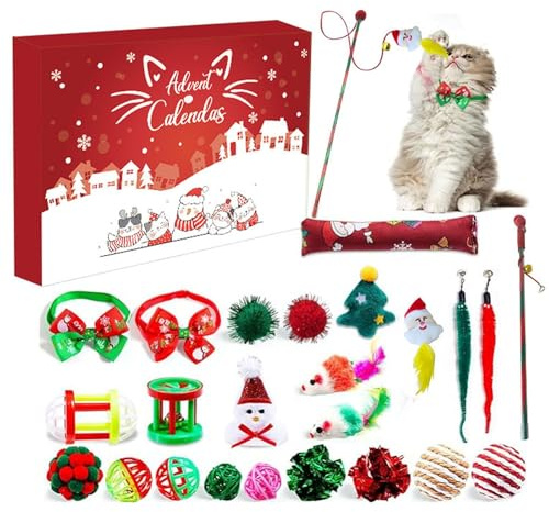 Generisch Katzen Adventskalender 2024, 24er Set Katzenspielzeug, Weihnachtskalender 24 Katzenspielzeuge, 24 Tage Weihnachts Countdown Katze interaktives Spielzeug, Countdown Xmas Geschenk für Kitten