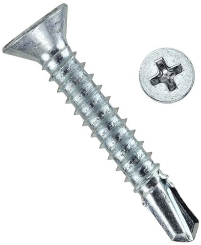 Self Drilling Screws Length: 25mm (Pack of: 50) Countersunk Self Tapping Screws for Metal, Steel, Roofing, Windows