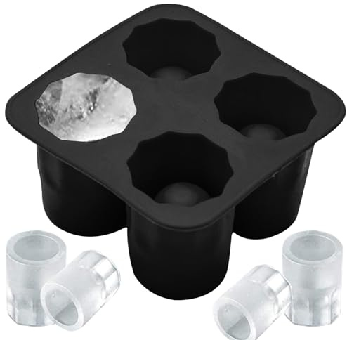 Molde de vidrio de chupito de silicona, 4 cavidades con molde de vidrio de chocolate de hielo redondo, molde de chocolate antiadherente reutilizable sostiene 1 oz para cóctel con congelador whisky