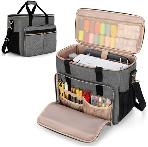 Luxja Sac Machine à Coudre avec Plusieurs Poches, Étui Machine a Coudre Compatible avec Plupart des Machines à Coudre Standard Brother, Singer et Janome, Gris