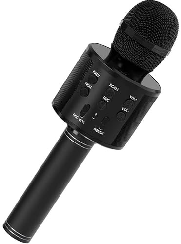 Ziyan Drahtloses Bluetooth Mikrofon, Handheld Wireless Karaoke Mikrofon USB Lautsprecher für Kinder Musik Player Singen Recorder KTV (Schwarz)