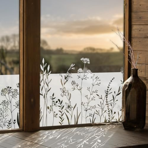 ChicSkin Wiesenblumen Wiesenblumen Fensterfolie Blickdicht 39x150cm | Sichtschutzfolie fenster, Ohne Klebstoff Wiederverwendbar Geeignet für Wohnzimmer, Küche, Schlafzimmer, Bad, Büro statische