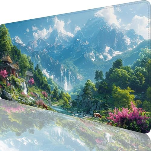 Tapis de Souris Gamer 1200 x 600 x 3 mm, Grand Tapis de Souris Vert, Montagne Mouse Pad Imperméable et Antidérapant, Multifonction Grand Sous Main Bureau pour Clavier et Souris, Gamer Decoration 47-3i
