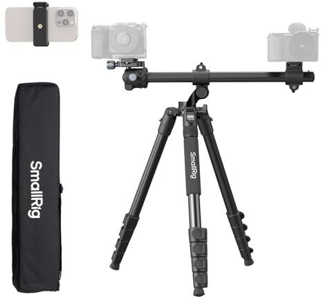 SMALLRIG CT25 64,5/164 cm Horisontellt Stativ för Kamera med Smartphonehållare och Bärväska, max Belastning 22lb Horisontellt Kamerastativ i Aluminium för Fotografering Ovanför - 5290