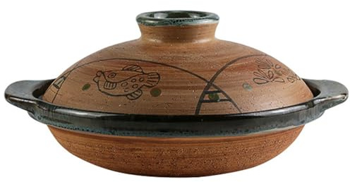 CVQWRJH Japanese Ceramic Donabe Pot Casserole Baking Dish Korean Cooking Bowl Ceramic Cooking Pot Earthenware Stew Pot Stockpot with Lid for Home Restaurant,Brown,600ml
