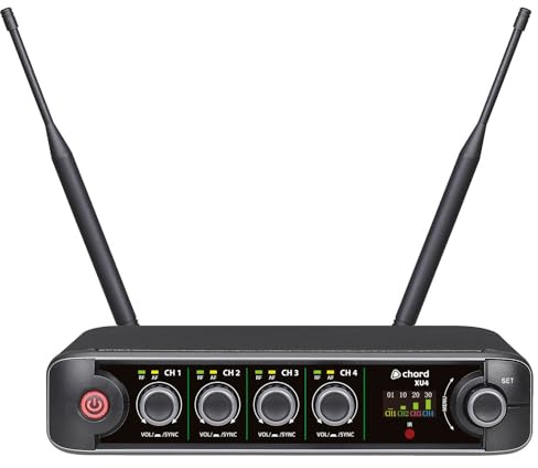 Chord XU-4BP Wireless Microphone System – 4 Bodypacks with Lavalier & Neckband Mics, UHF 4-Channel Receiver – For Conferences, Performers & Instructors