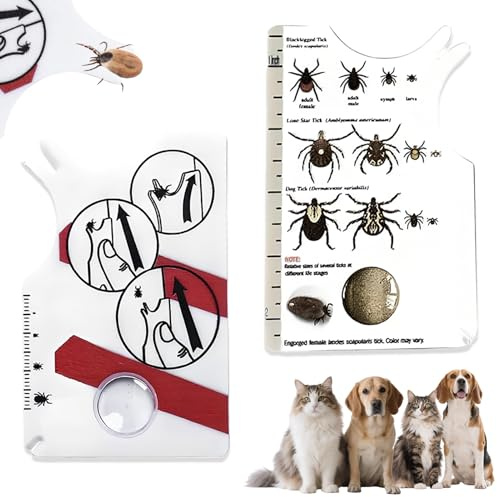 2 Pezzi Carte Da Zecca Per Umani,Per Rimuovere Rapidamente E Dolcemente Gli Zecche Da Animali Domestici O Umani,Con Lente d'ingrandimento,Strumento Per Rimuovere Zecche Per Umani,Bambini E Animali