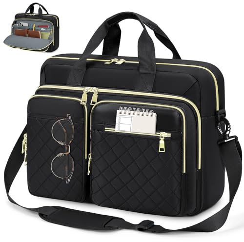 RAINSMORE Laptopväska 17,3 tum för kvinnor laptop portfölj vattentät laptop notebook väska business arbetsväska axelväska för kontor arbete, svart, 15.6 Zoll, Utility