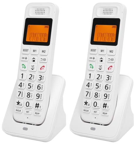 Denash Téléphone sans Fil DECT 6.0 avec Blocage des Appels, Longue Portée, Grand écran et Haut-Parleur Complet Duplex pour Les Seniors, Affaires, Personnes âgées (White)