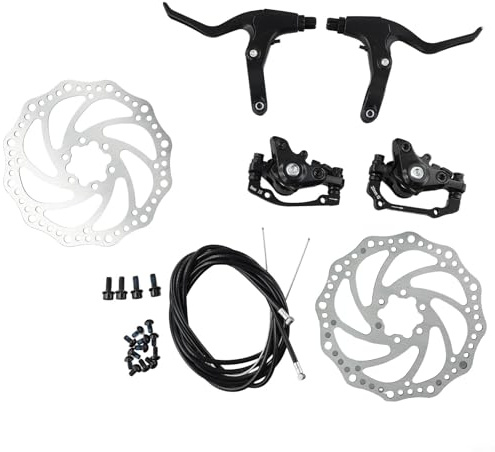 Zilimontt Mountain for Bike Kit de frein à disque mécanique avant et arrière avec rotors de 160 mm en alliage pour système de frein VTT avec plaquettes de 32 mm intégrées, étriers et freins à fil