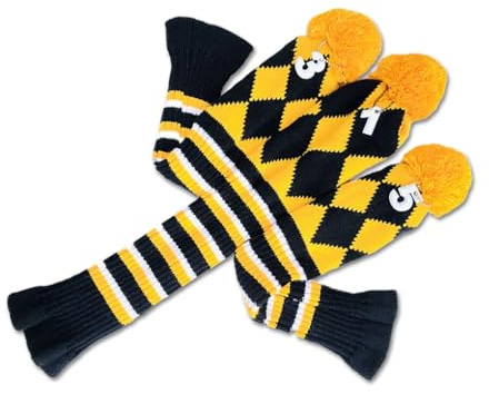 QUXVUIS Confezione da 3 Copricapo per Mazze da Golf Portatili con Numeri per l'esercizio Fisico coperture protettive Accessori per 1 3 5 Mazze, Giallo