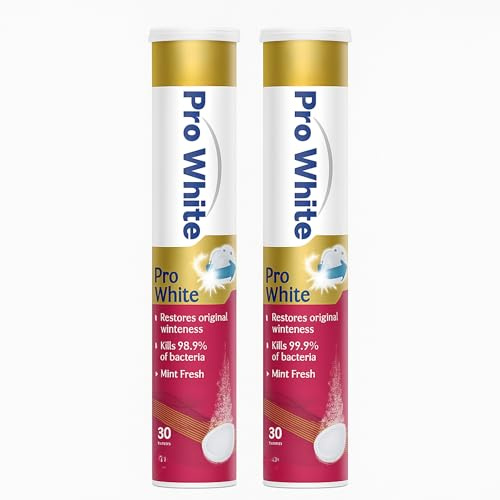 2 x Pro White Denture Cleaning Tablets, Daily Deep Clean for Full and Partial Dentures, Whitening and Odour Control, (30 Count Each), 60 Tablets,