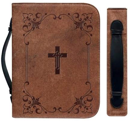 Vintage Bibelhülle - PU Leder Schreibmappe Buchhülle mit Reißverschluss wasserdichte Tasche Dekorative Glaube Hülle im klassischen Design | Pel Bibelschutz
