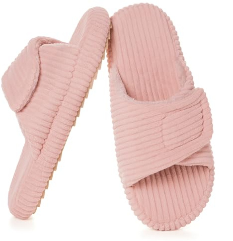 Zapatillas Mujer Cómoda Espuma de Memoria Casa Pantuflas Regulable Pana Antideslizante Punta Abierta Slippers,Rosa,41/42 EU