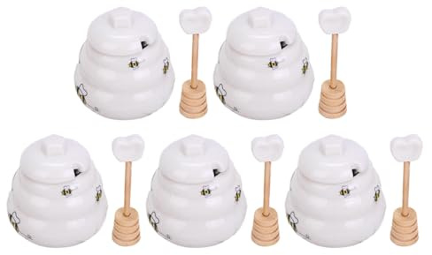 STOBAZA Lot de 3 set de Pots de Miel en Céramique avec Cuillère et Couvercle Pot de Miel d 39 Abeille Décoratif Ensemble Bocal et Louche Cuisine Conservation Hermétique