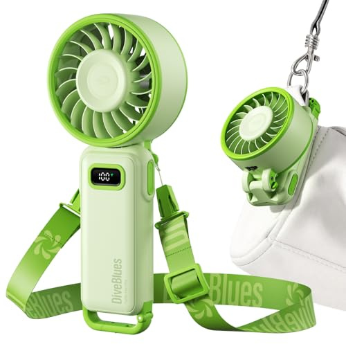 Diveblues - Handventilator Akku Aufladbar - 100 Stunfen Mini Ventilator Leistungsstarker Luftstrom mit Turbo-Technologie, 4 in 1 Tragbarer Ventilator 180° Faltbarer Bis zu 12 Stunden Kühlung