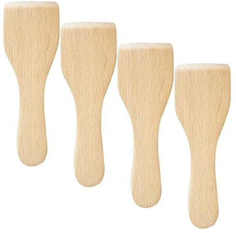 EXQUIMEUBLE Spatules en Bois pour Raclette et Cuisson, 12,5 X 4,5 CM, Lot de 4, Adaptées pour Poêles Cuisine Familiale
