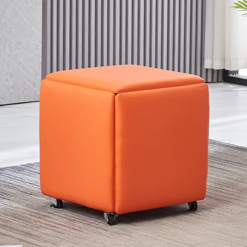 5-i-1 ottoman-pall i PU-läder med svängbara hjul stapelbar sittkub flyttbar soffstol för vardagsrum och sovrum (14 x 14 x 15 läder)