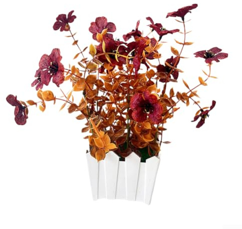 Maceta artificial para pensamientos de 23 cm, diseño nórdico de valla realista (rojo) | Contenedor de valla nórdica, estilo rústico elegante, material plástico suave, 23 cm de altura, flor de pensamiento realista