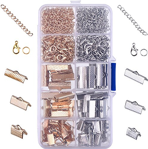 Kit Chiusure per Bracciale Pizzico Piegato Fermagli Aragosta con Anelli di Salto ed Estensori di Catena, 370 Pezzi
