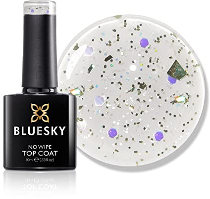 Bluesky Gel Nail Polish, Glitter No Wipe Top Coat, Confetti Cannon, GTC08, 10 ml (Requires Curing Under UV LED Lamp)
