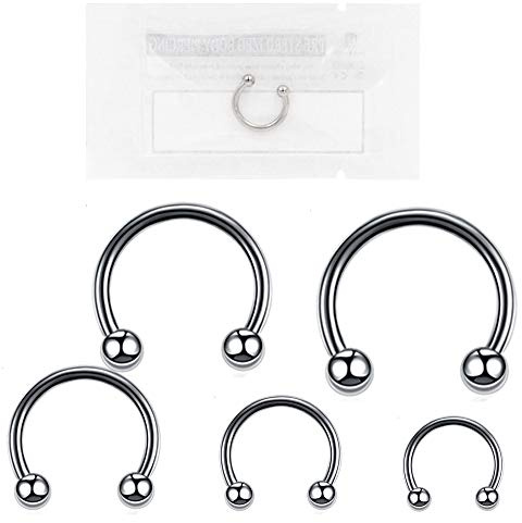 WARRIOR Piercing Herradura Circular Barbell Septum Nariz Tragus Helix Cartílago Estéril Titanio G23 Pieza única Tamaño 16G (1,2 mm) Pieza única (6)