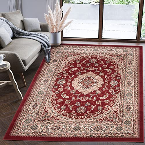 Mazovia Teppich Flur 80x150cm Rot Klassisch Traditionell Weich Pflegeleicht | Teppich für Eingangsbereich Küche Büro Wohnzimmer Schlafzimmer Fußbodenheizungsgeeignet Reinigungsmittelbeständig Kurzflor