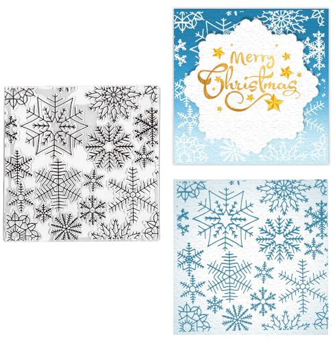 Estivaux Christmas Snowflake Background Clear Stamps for Card Making and Journaling, Xmas Snowflakes Rubber Stamps Winter Holiday Snow Flowers Stamps for Scrapbooking DIY Cards Album Crafts