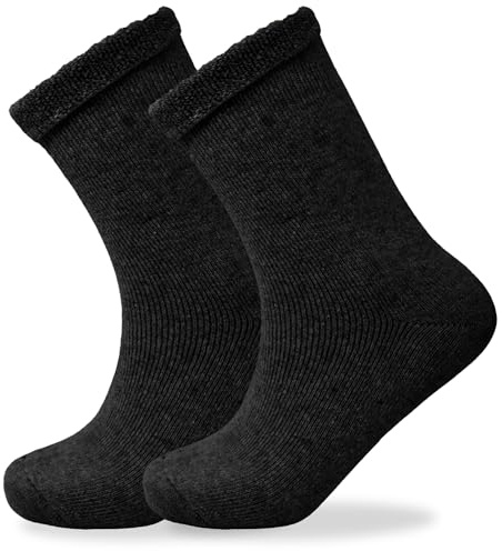 Towelogy Womens Diabetic Merino Wool Socks Loose Top Ultra Warm Winter Thermal Bed Socks UK Size 4-8 (Black, 1 Pair)