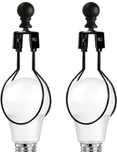 Asjeumt 2Pcs Lamp Shade Light Bulb Clip Adapter Kit, Black Lampshade Holder Adapter with Round Top Finial, No Harp Required, Clip on Bulb, DIY Replacement Repair Table & Floor Light Metal Parts