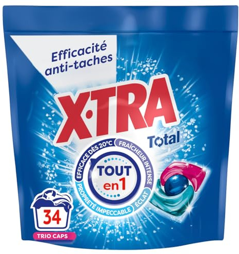 XTRA Total, Lessive en Capsules Tout en 1, Efficacite Antitaches, Proprete impeccable, Eclat, Fraicheur Intense et Efficace des 20 degres, 34 Lavages