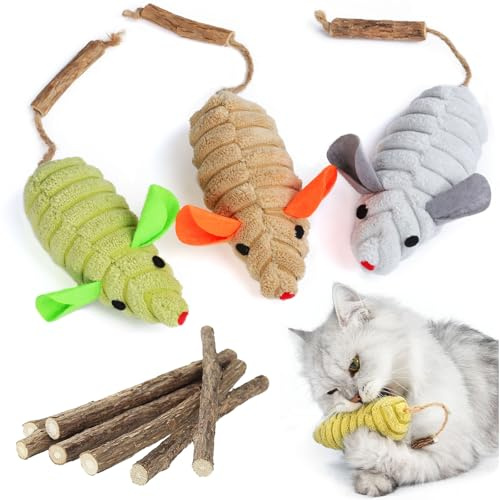 PetGens Cat Toys Catnip Mouse Toys Cat Toys for Indoor Cats Adult Kitten Toys Natural Matatabi Silvervine Chew Sticks for Cat Playing Chewing Teeth Cleaning