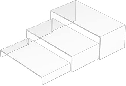 Sezanrpt Acrylic Risers Display Stands 3pcs, Rectangular Dessert Table Display Set, Clear Display Shelf for Funko Pop, Collectibles, Vendors, Retails, Shoes, Glasses, Plants - 7.5''x8''x8.5''