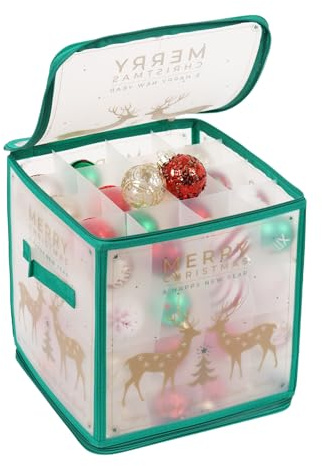 EDWINENE EDWINENEChristmas Ornament Storage Box, Christmas Bauble Storage Box,64 Compartment Christmas Storage Box With Dividers for Christmas Ornament Decorations (Reindeer)