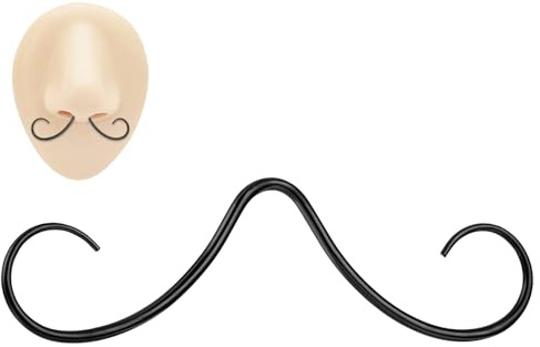 Telooco Anello al Naso per Barba 16G Piercing al Setto Nasale Nero Piercing al Naso Baffi Ipoallergenica Anello al Setto Nasale Gioielli Penetranti Gancio per Piercing al Setto Nasale