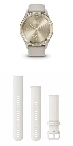 Garmin vívomove Trend, Stylish Hybrid Smartwatch with up to 5 days battery life, French Grey & Quick Release Band (20 mm) - Ivory