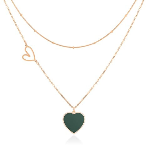 Linawe Collana a Cuore Verde da Donna in Acciaio Inossidabile, Gioielli Con Ciondolo a Strati, Catena Con Pendente