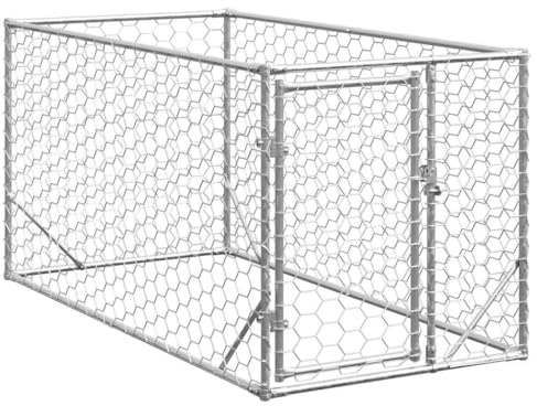 vidaXL Outdoor Dog Kennel/Galvanised Dog Cage with Door - 2x1x1 m Pet Enclosure with Lockable Latch and Mesh Design for Garden/Patio Use