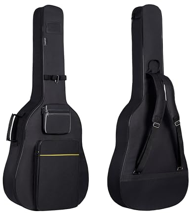 PPOPPO 40 41 42 Inch Acoustic Guitar Bag, Oxford Fabric with 0.35 Thick Padding, Water Resistant Gig Bag, 3 Storage Pockets, Side Handle & Back Hanger Loop, Adjustable Dual Shoulder Straps, Black