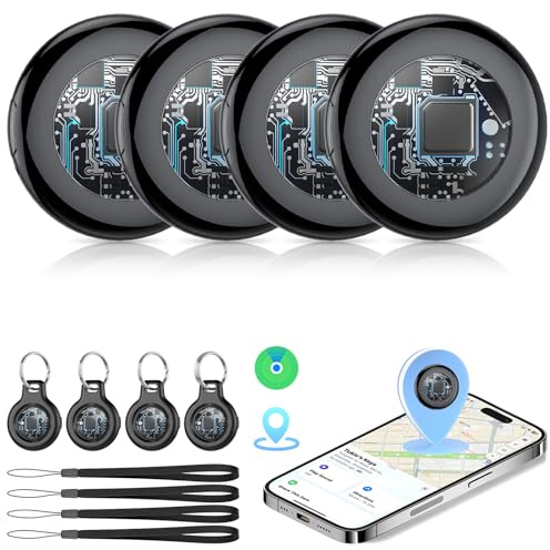 Air Tracker Tags 4 Pack, Bluetooth Localizador de Llaves Funciona con Find My App (Solo iOS), Buscador de Objetos Bluetooth Finder Batería Reemplazable Localizador para Llaves/Carteras/Equipajes
