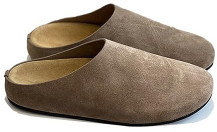 Clogs for Women Round Toe Leather Platform Mules Footbed with Arch Support Comfort Casual Slip on Fall Shoes Suede Clogs for Teens Cute Potato Shoes (5,Taupe)