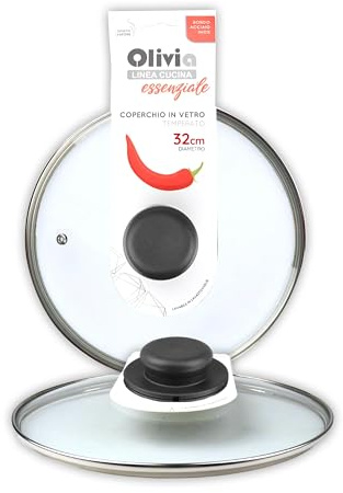 IPEA Tapa para Sartén o Cacerola de Vidrio Templado – 16/18 / 20/22 / 24/26 / 28/30 / 32 cm – Transparente Redonda Universal con Pomillo para Sartenes y Ollas Cocina – OK Lavavajillas - 32 CM