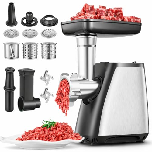 Electric Meat Grinder, 2800W MAX, 4-in-1 Meat Mincer with Slicer/Shredder, Sausage Stuffer, Kubbe Kit – 3 Plates, 2 Blades – Meat Grinder for Home Kitchen