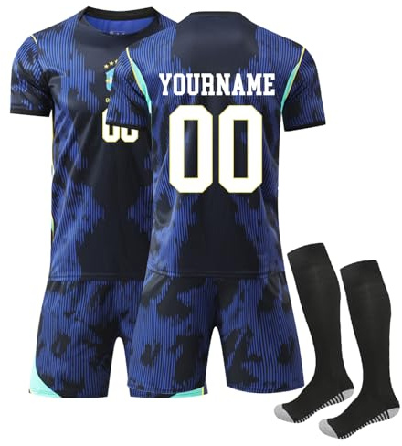 2026 Fantrikot Fußball Trikot Kinder Benutzerdefiniertes T-Shirt und Shorts & Socken 3 Teiliges Set,Personalisiertes Hause/Auswärts Fußballtrikot für Erwachsener,Anzug Trainingsanzug(#02 Brasilien)