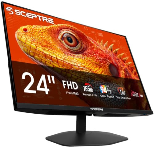 New! Sceptre 24-inch Prime Gaming Monitor DisplayPort x2 165Hz HDMI x2 165Hz Build-in Speakers, Machine Black 2027 (E248B-FW165T Series)