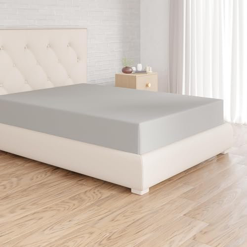 Amazon Basics Spannbettlaken, 200 x 200 x 30 cm, Mikrofaser, Spannbetttuch - Matratzenhöhe bis 30 cm, Hellgrau